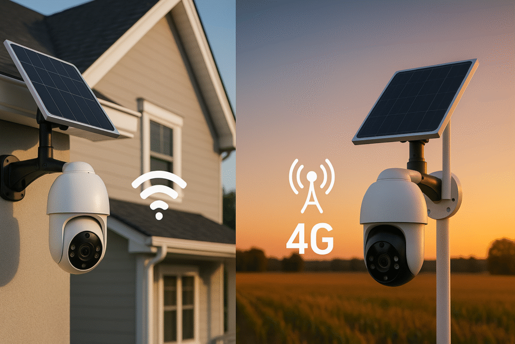 Comparativa de cámaras solares WiFi y 4G para vigilancia: hogar con conexión WiFi vs campo con SIM 4G
